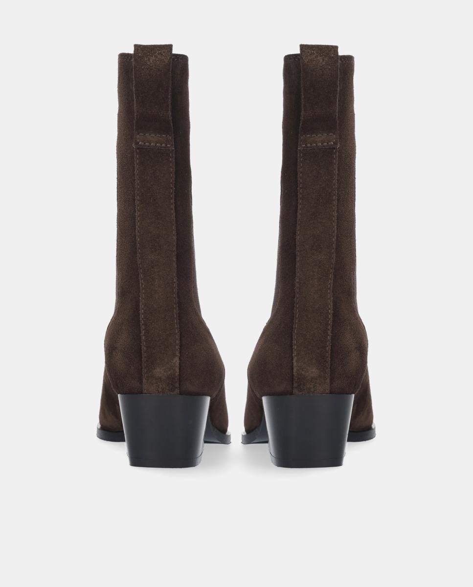 Botins Elásticos em Croute com Salto de Bloco Castanho-4