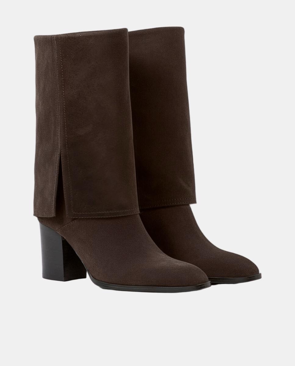 Botas em Pele Tipo Polaina com Salto de 6 cm Castanho-escuro-2