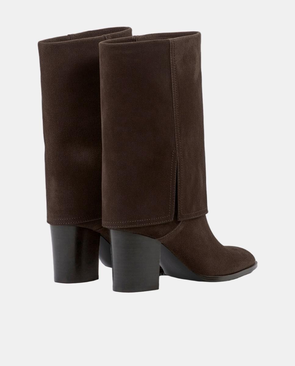 Botas em Pele Tipo Polaina com Salto de 6 cm Castanho-escuro-3