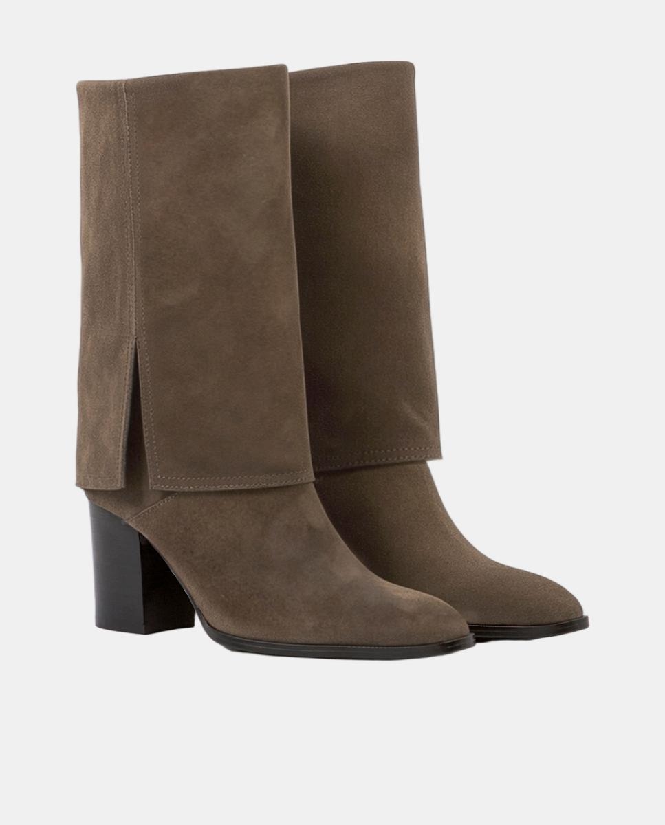 Botas em Pele Tipo Polaina com Salto de 6 cm Cinzento-escuro-2
