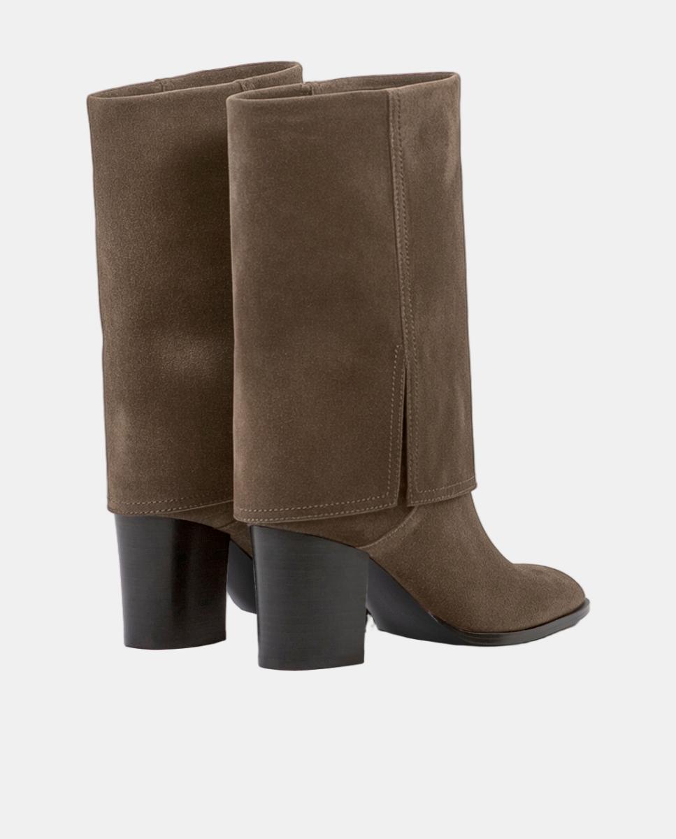 Botas em Pele Tipo Polaina com Salto de 6 cm Cinzento-escuro-3