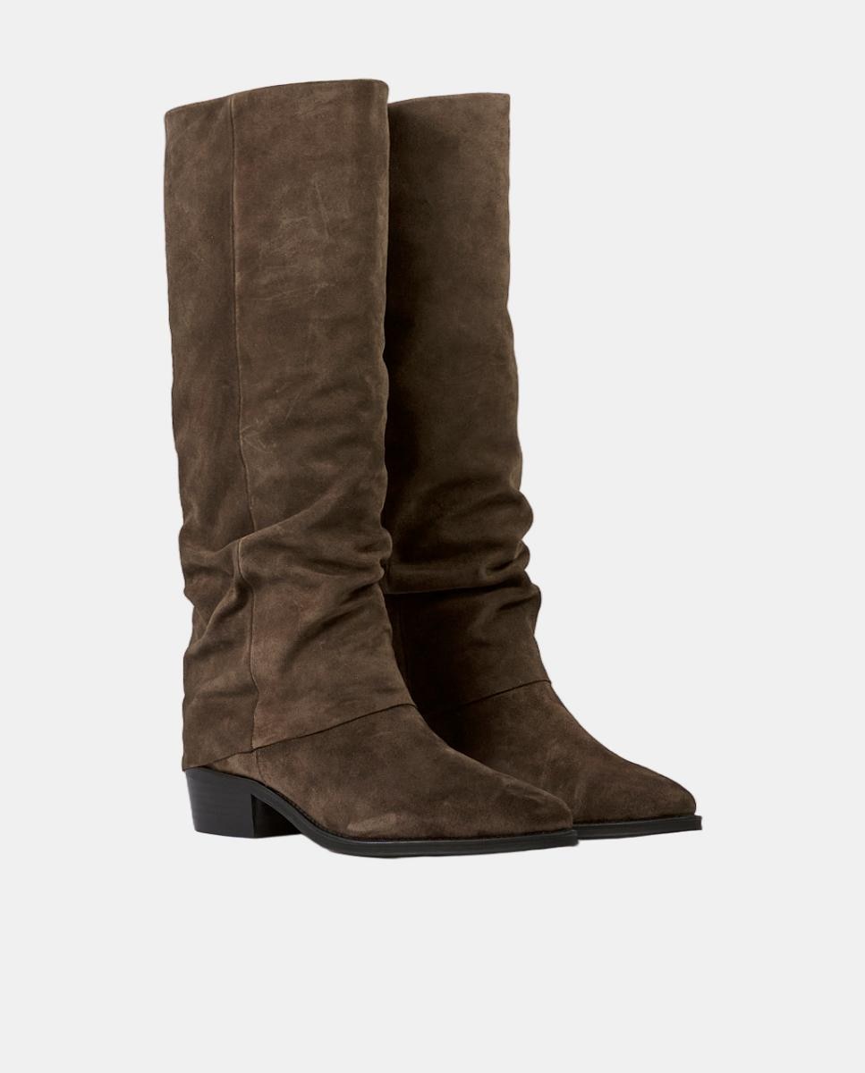 Botas em Pele Tipo Polaina com Salto de 4 cm Cinzento-escuro-2