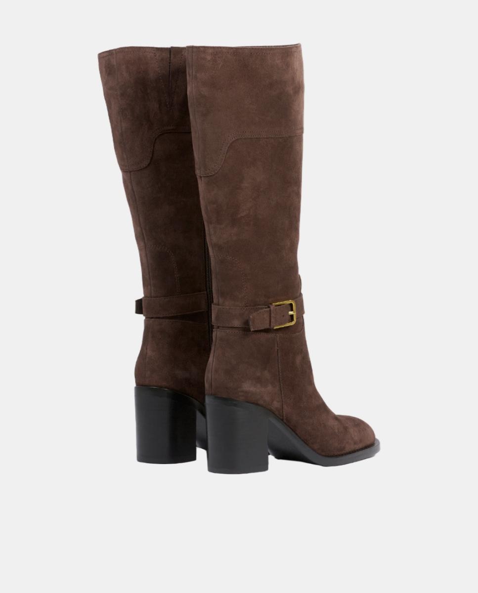 Botas em Pele com Salto Alto de 7 cm Castanho-escuro-3