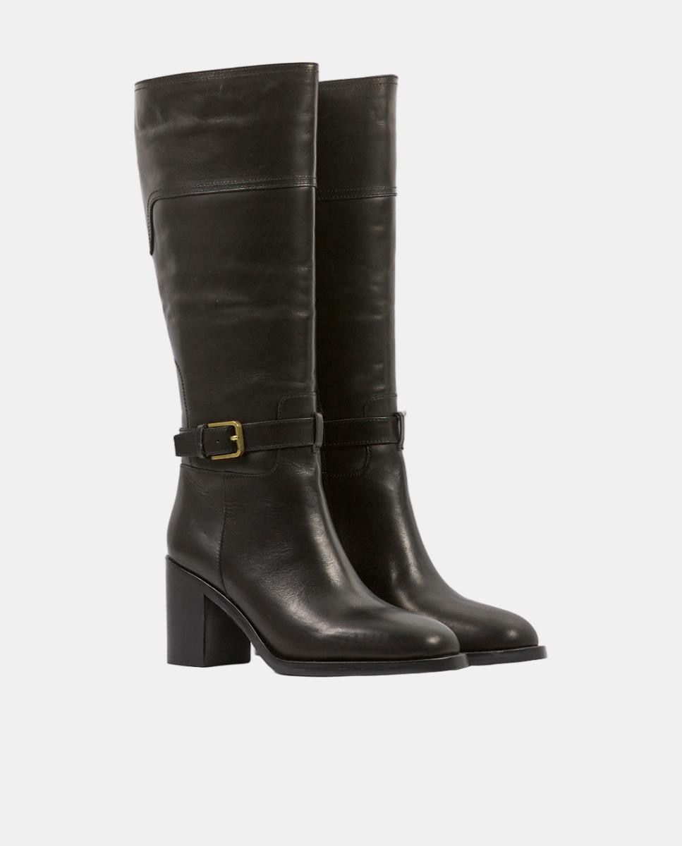 Botas em Pele com Salto Alto de 7 cm Preto-2