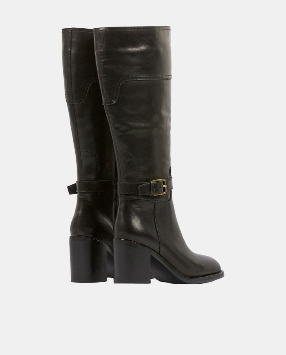 Botas em Pele com Salto Alto de 7 cm Preto-3