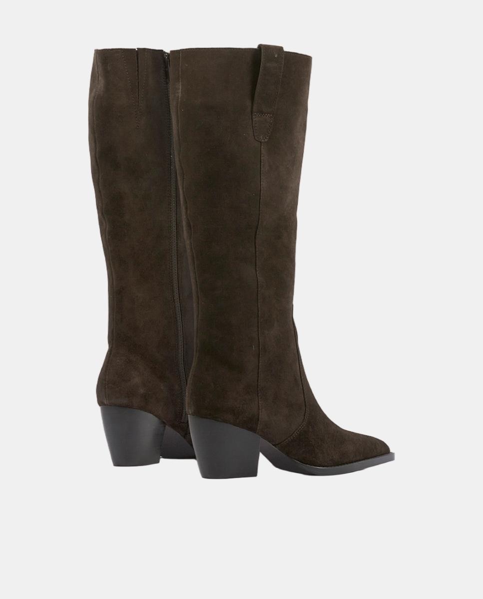 Botas Cowboy em Pele com Salto de 5 cm Castanho-escuro-3