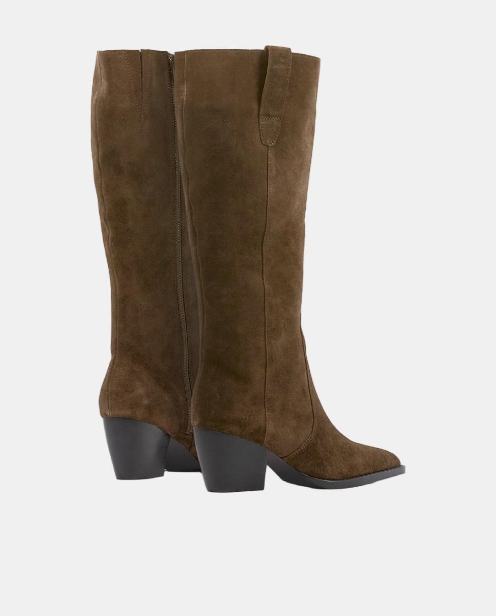 Botas Cowboy em Pele com Salto de 5 cm Castanho taupe-3
