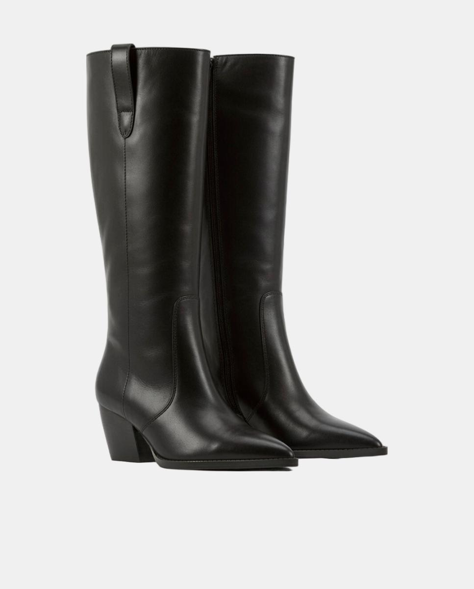 Botas para cowboy de pele com salto de 5 cm Preto-2