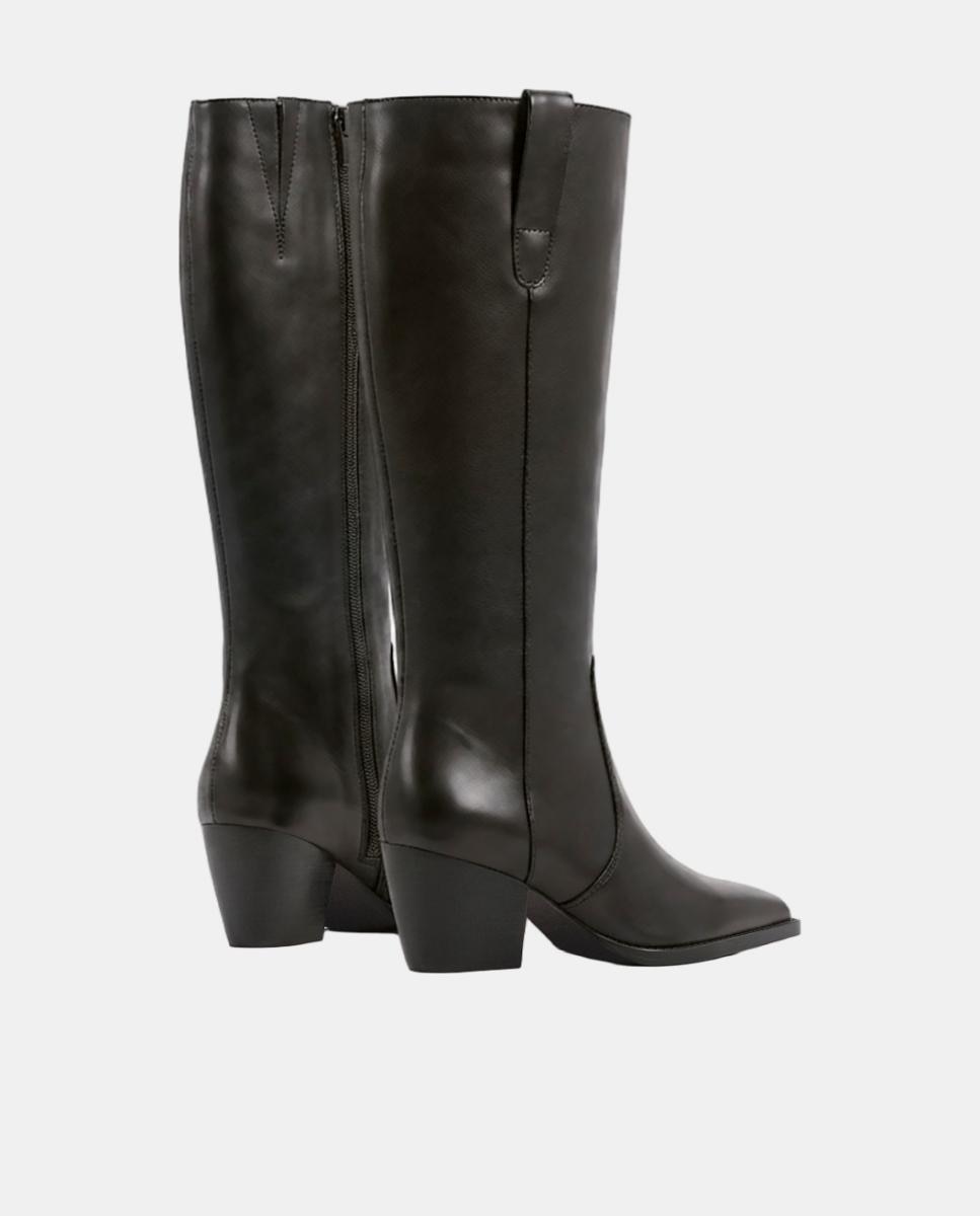 Botas para cowboy de pele com salto de 5 cm Preto-3