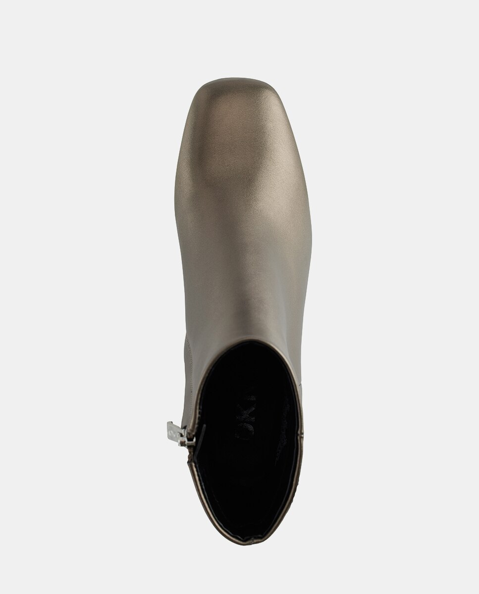 Botins com Salto de Bloco e Biqueira Redonda Prata-3