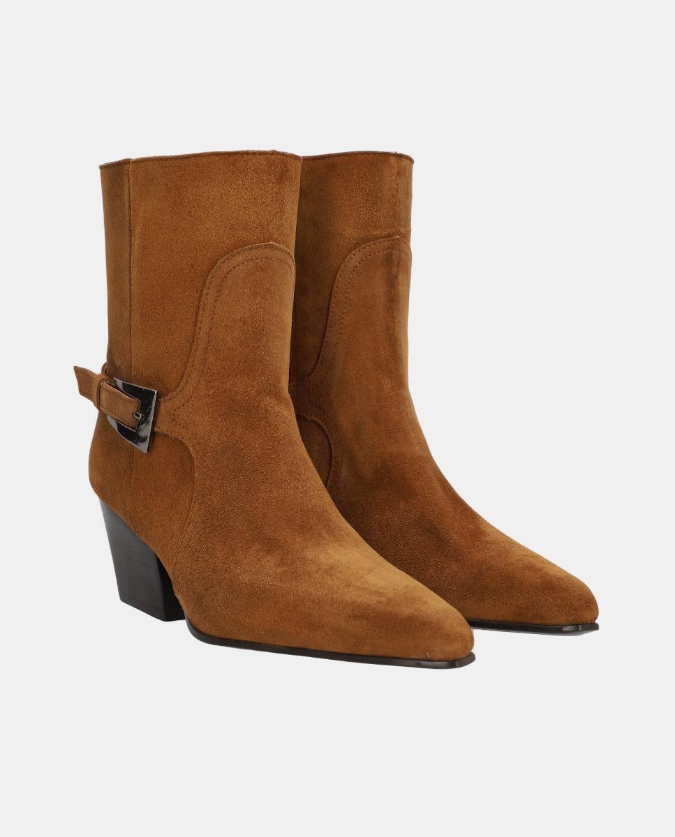 Botins em Pele Baby Silk com Sola de Borracha TPR e Fecho de Correr Castanho-2
