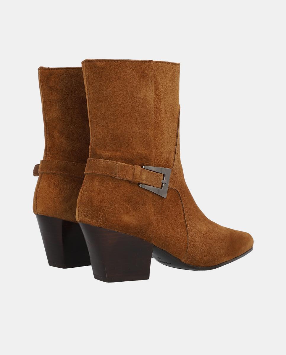 Botins em Pele Baby Silk com Sola de Borracha TPR e Fecho de Correr Castanho-3