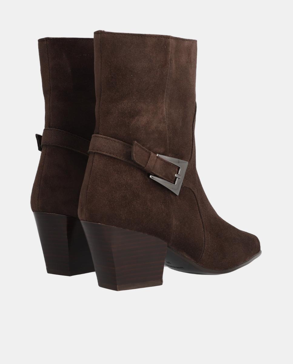 Botins em Pele Baby Silk com Sola de Borracha TPR e Fecho de Correr Castanho-5