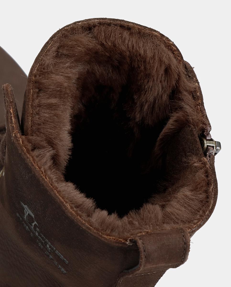 Botas em Pele e com Forro de Pelo Sintético Castanho-escuro-5