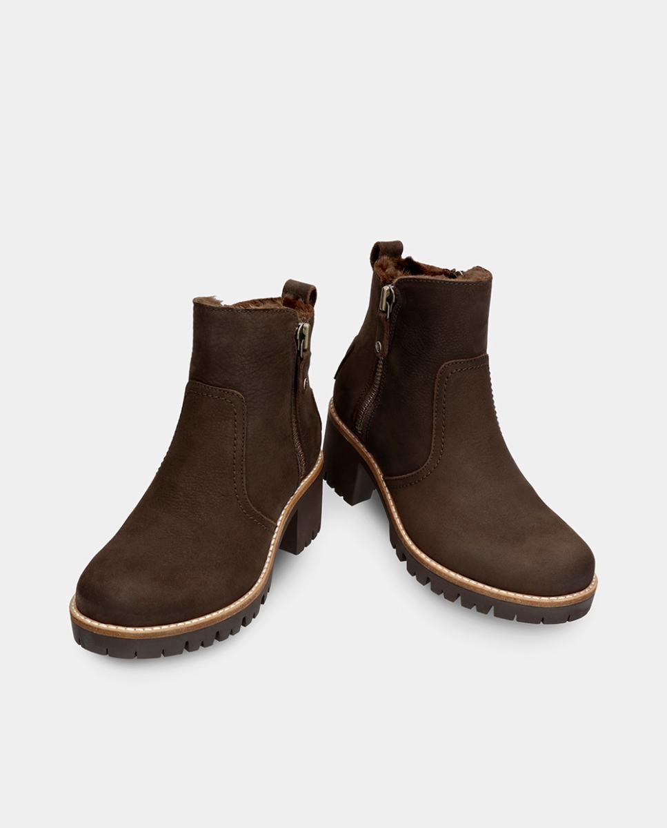 Botins em Pele com Forro de Pelo Sintético Castanho-escuro-2