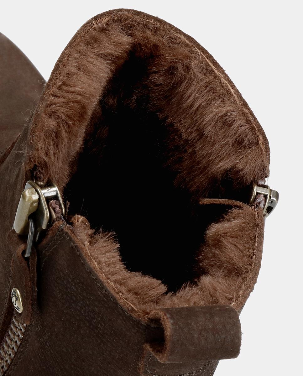 Botins em Pele com Forro de Pelo Sintético Castanho-escuro-5