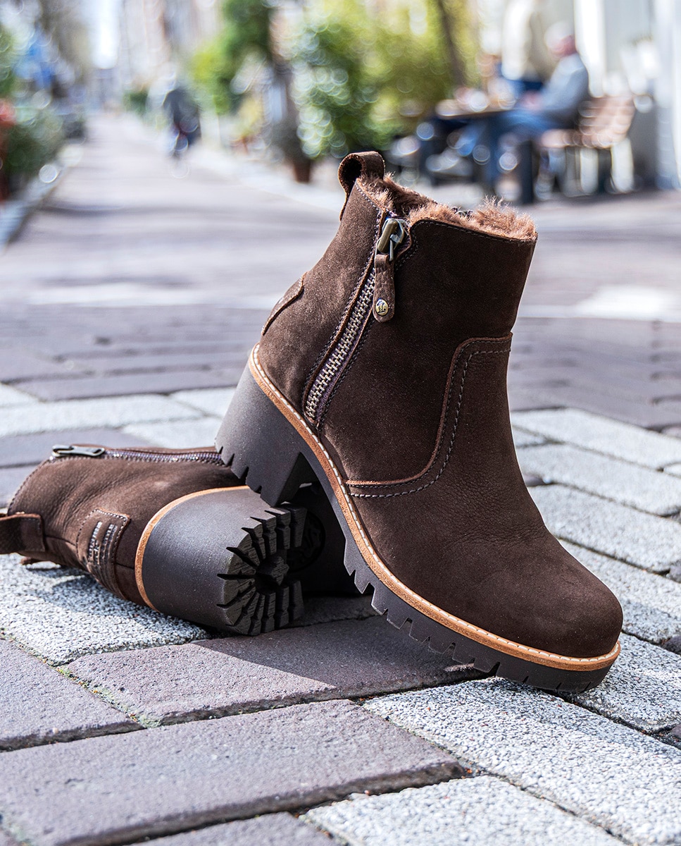 Botins em Pele com Forro de Pelo Sintético Castanho-escuro-10