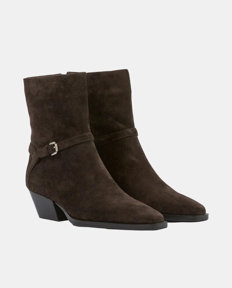 Botín para mujer de piel con tacón de 4 cm - Another Trend - Marrón oscuro Marrón oscuro-2