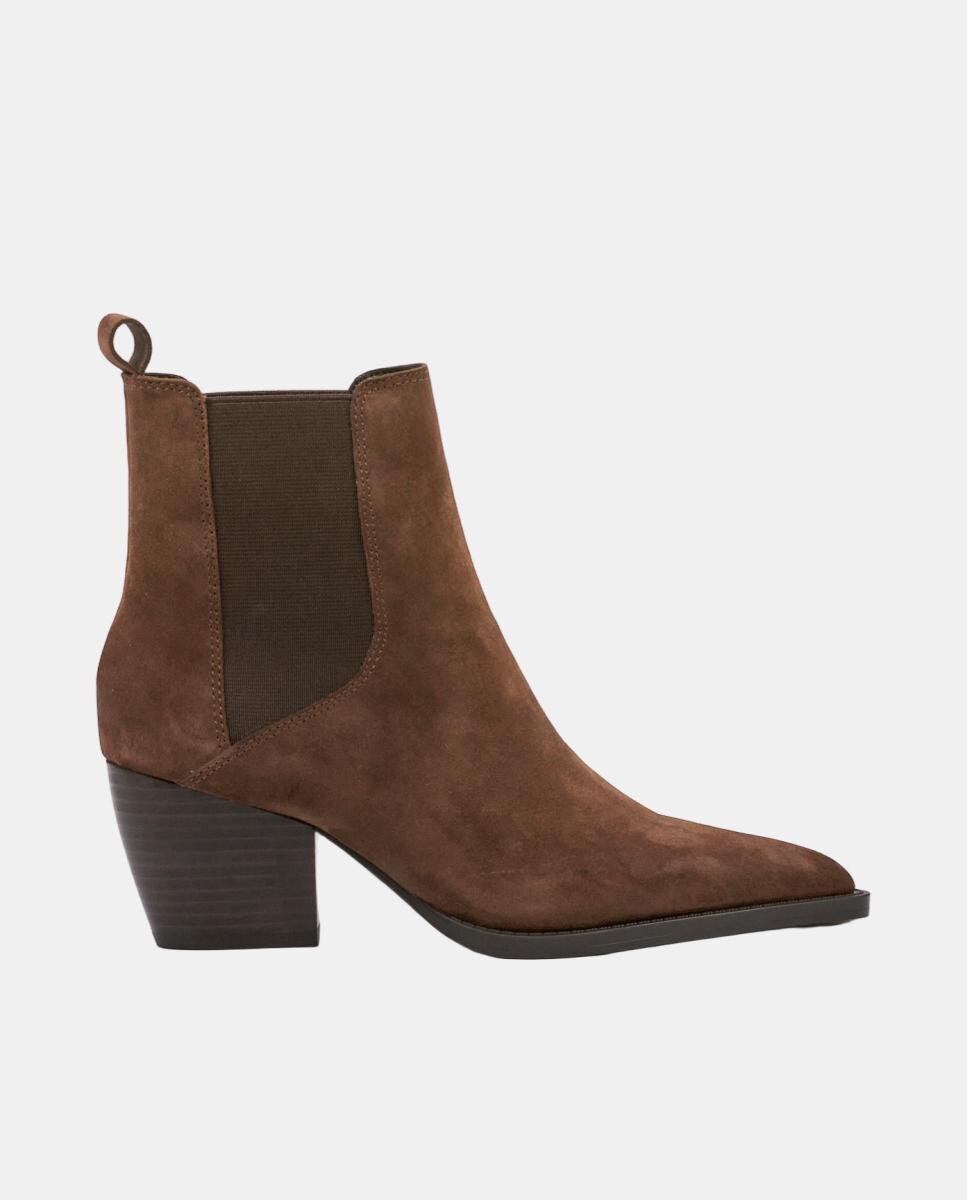 Imagen 0 de Botines para Mujer cowboy  de piel con tacón de 5 cm Marrón topo
