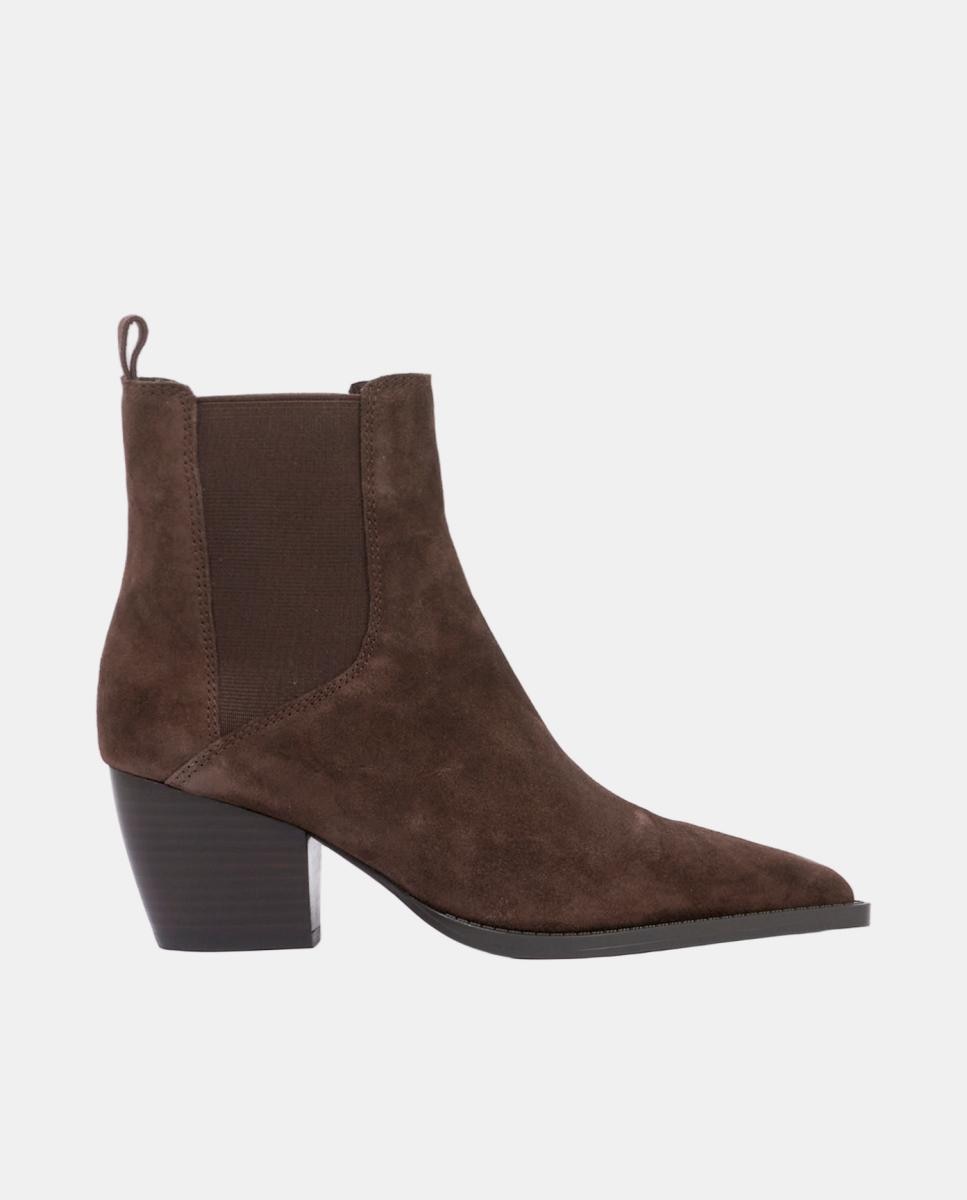 Imagen 0 de Botines para Mujer cowboy  de piel  con tacón de 5 cm Marrón chocolate