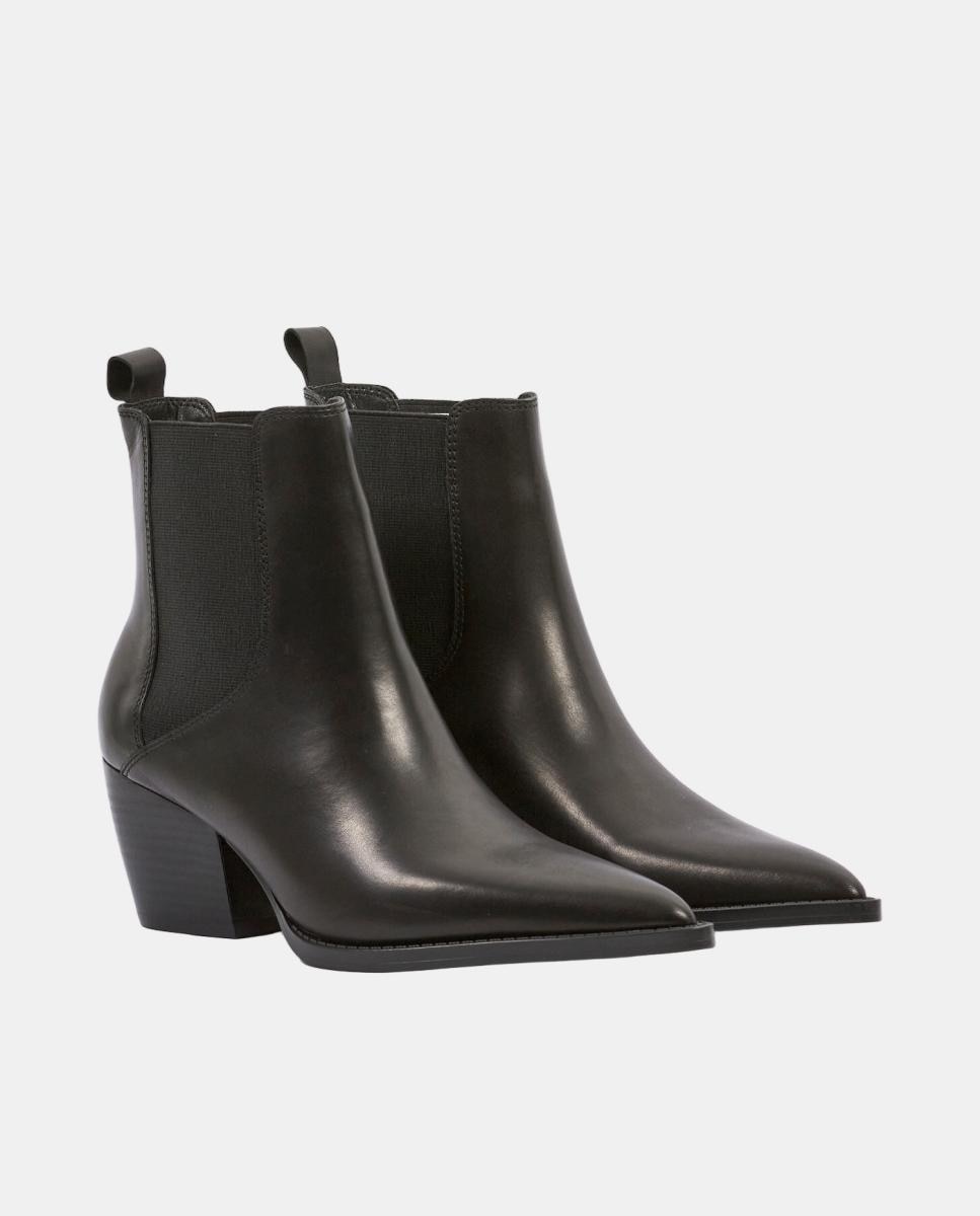 Botins para cowboy de pele com salto de 5 cm Preto-2
