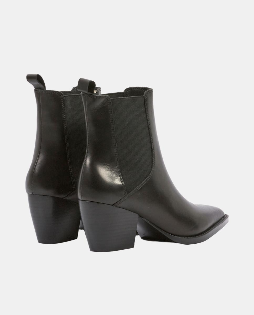 Botins para cowboy de pele com salto de 5 cm Preto-3
