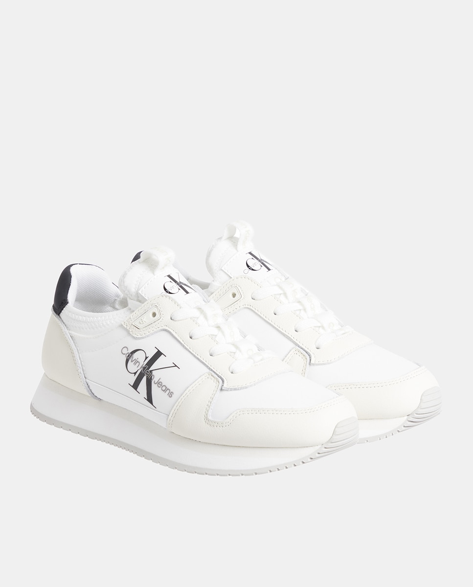 Sapatilhas Estilo Runner em Pele Branco-2