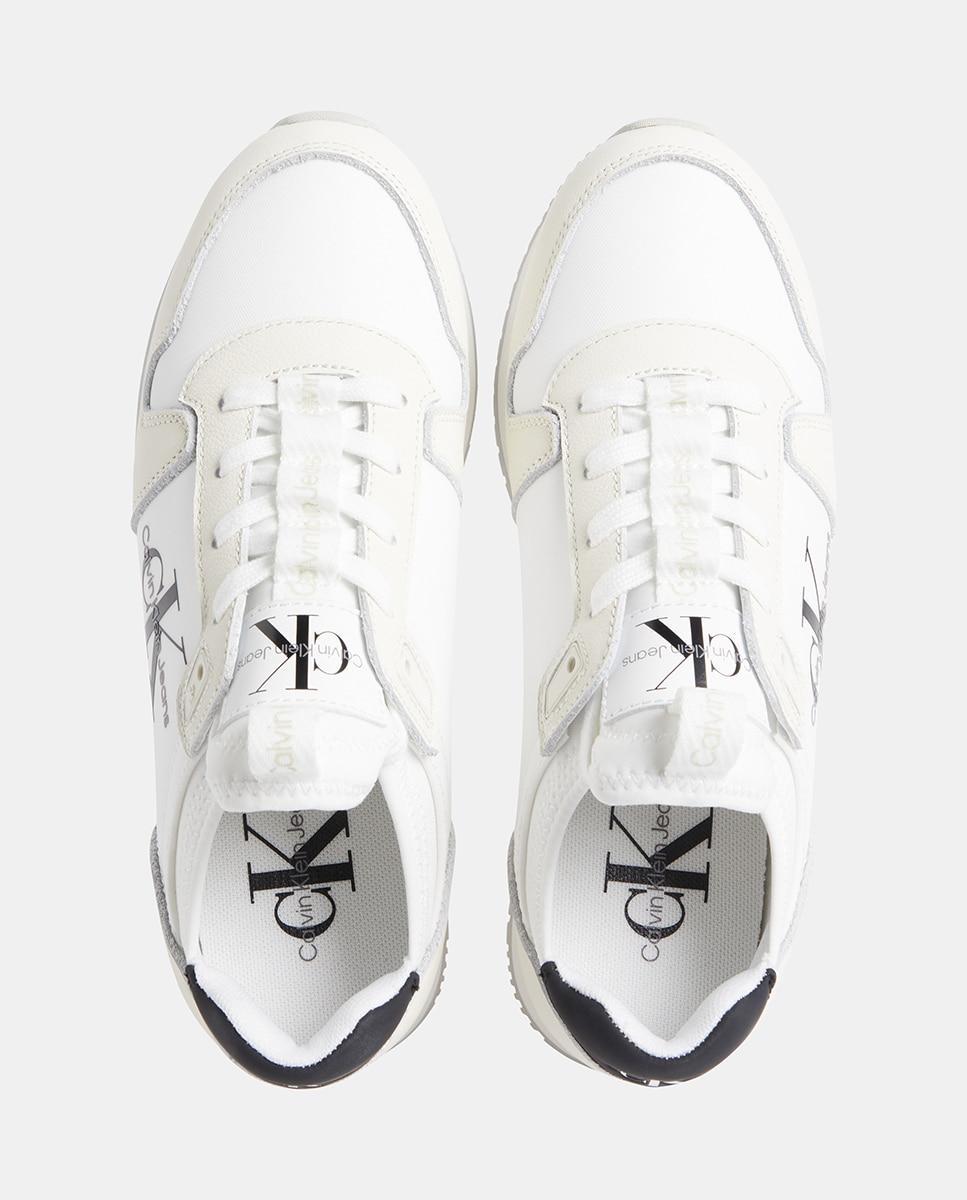 Sapatilhas Estilo Runner em Pele Branco-3