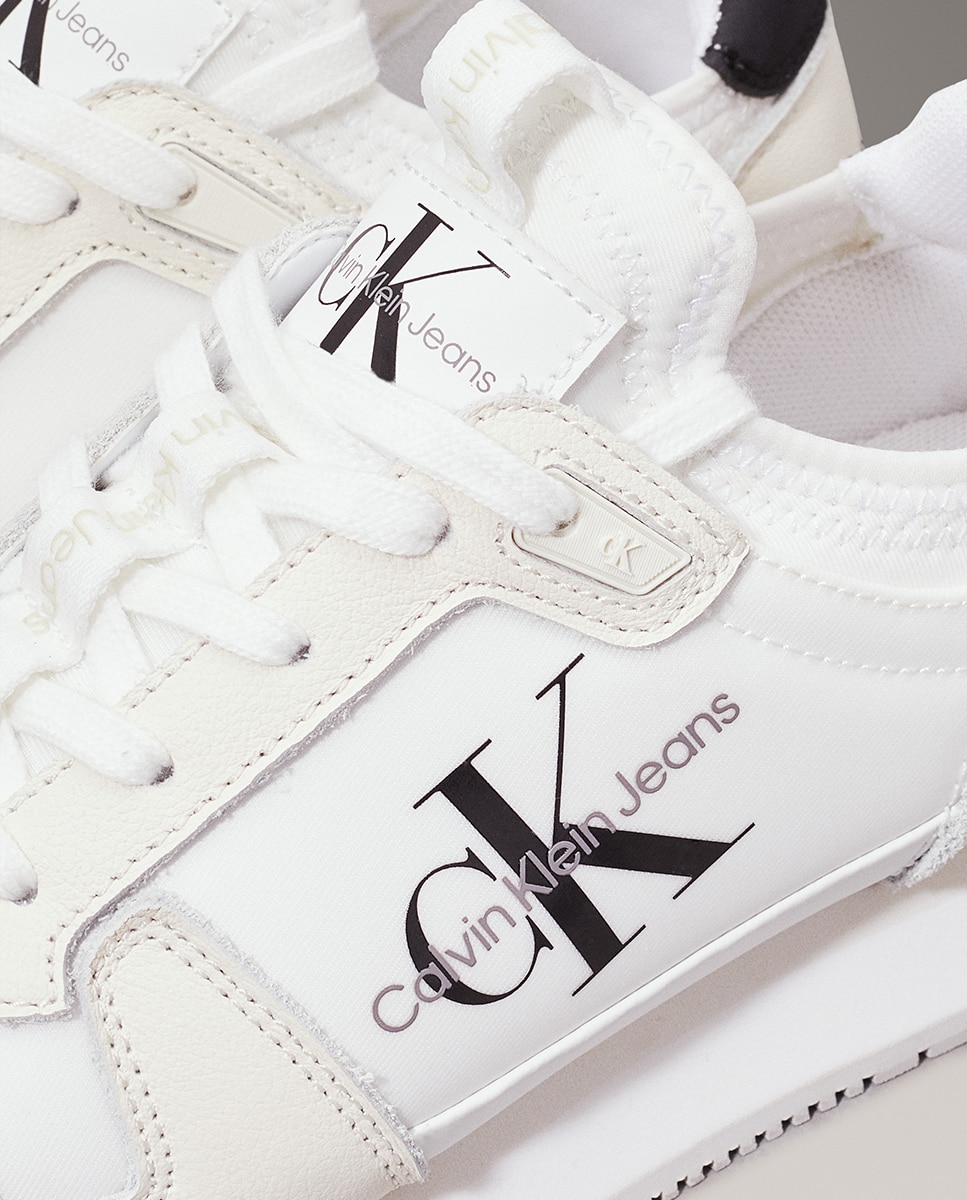 Sapatilhas Estilo Runner em Pele Branco-6