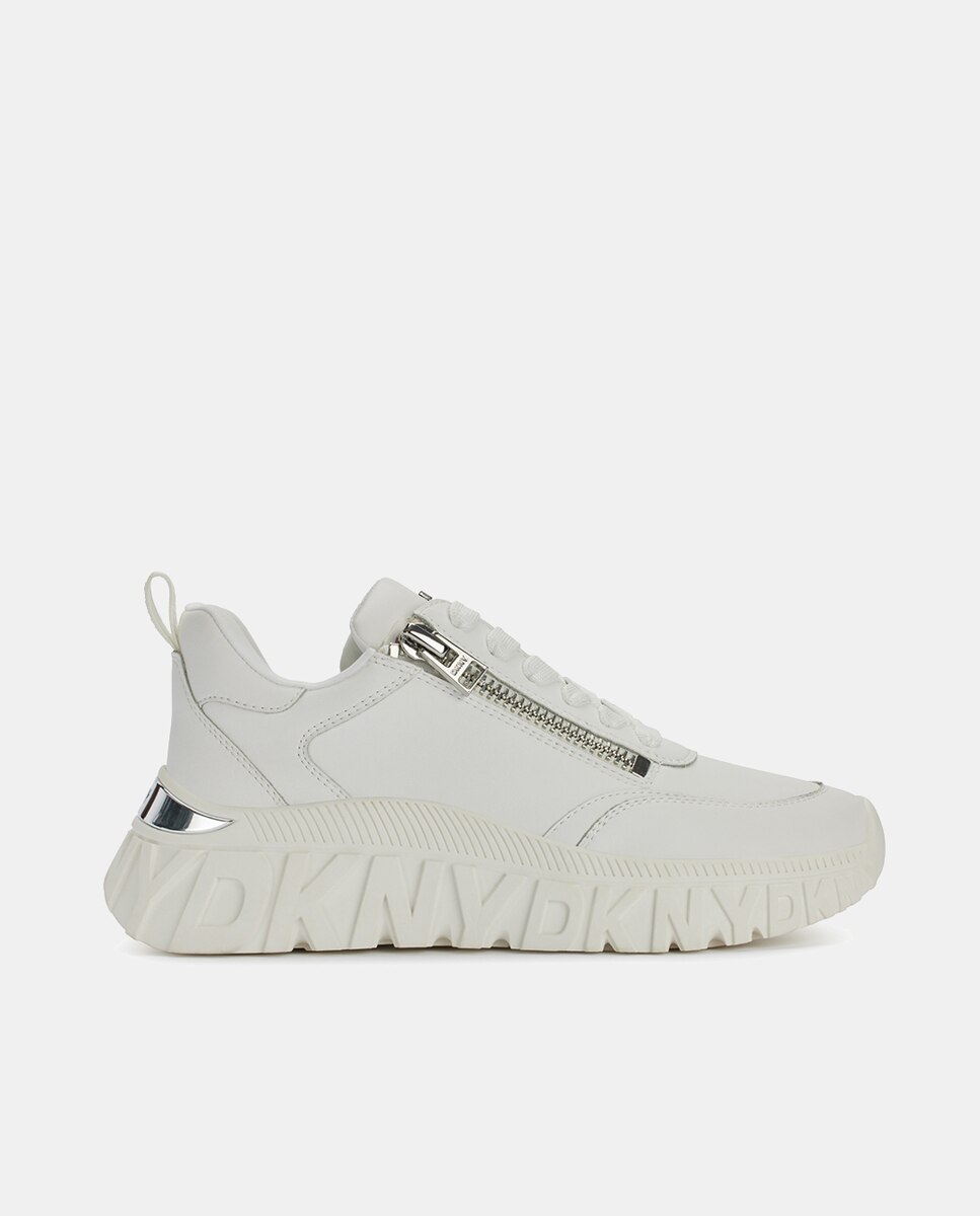 Zapatilla de mujer de piel con plataforma - DKNY - Blanco Blanco-1