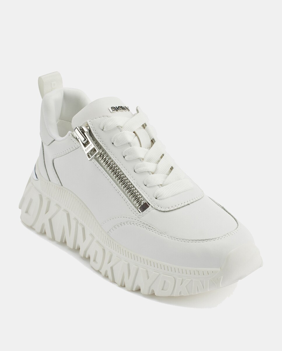 Zapatilla de mujer de piel con plataforma - DKNY - Blanco Blanco-2