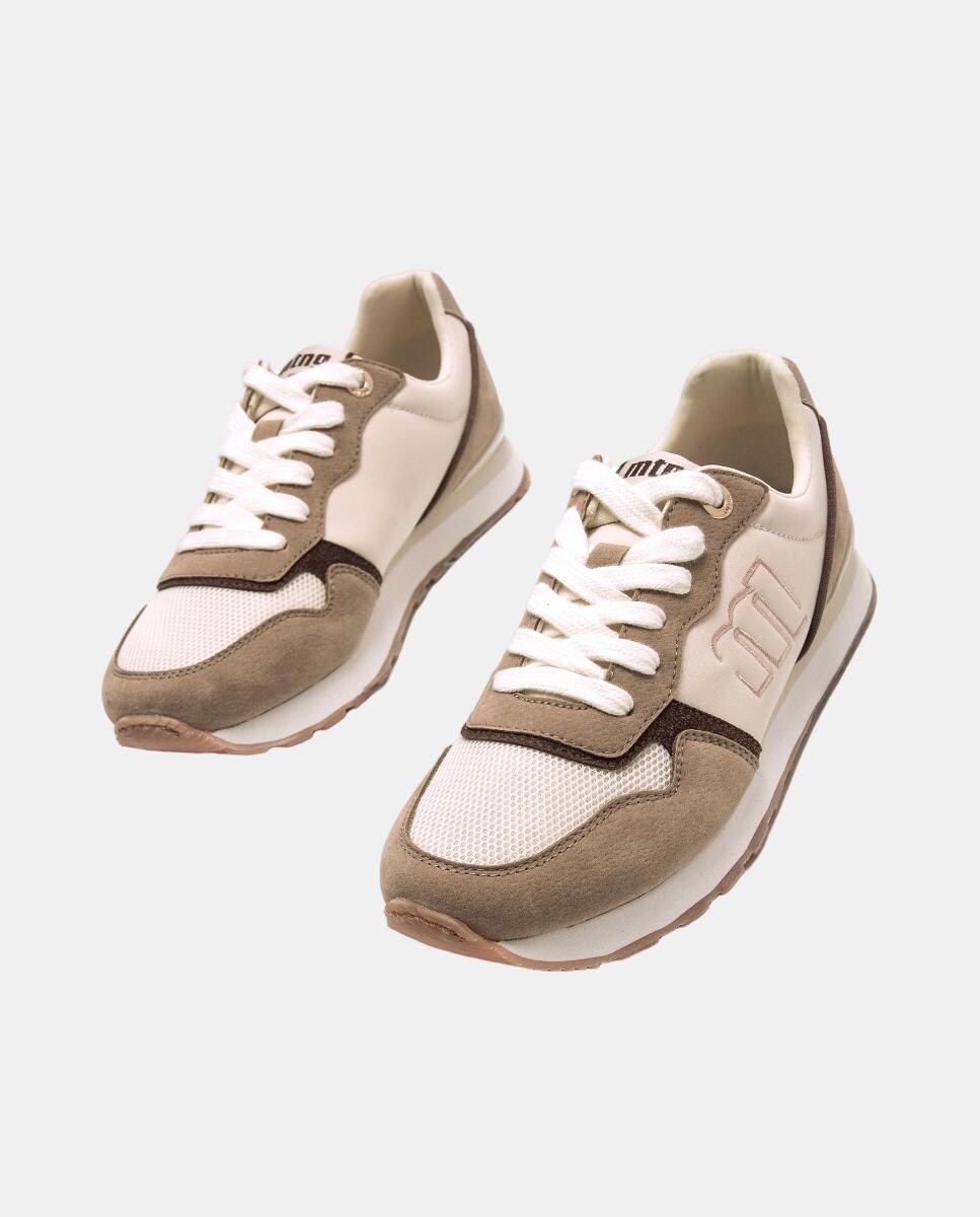 Sapatilhas Baixas Tipo Running com Diferentes Texturas Castanho-pedra-2