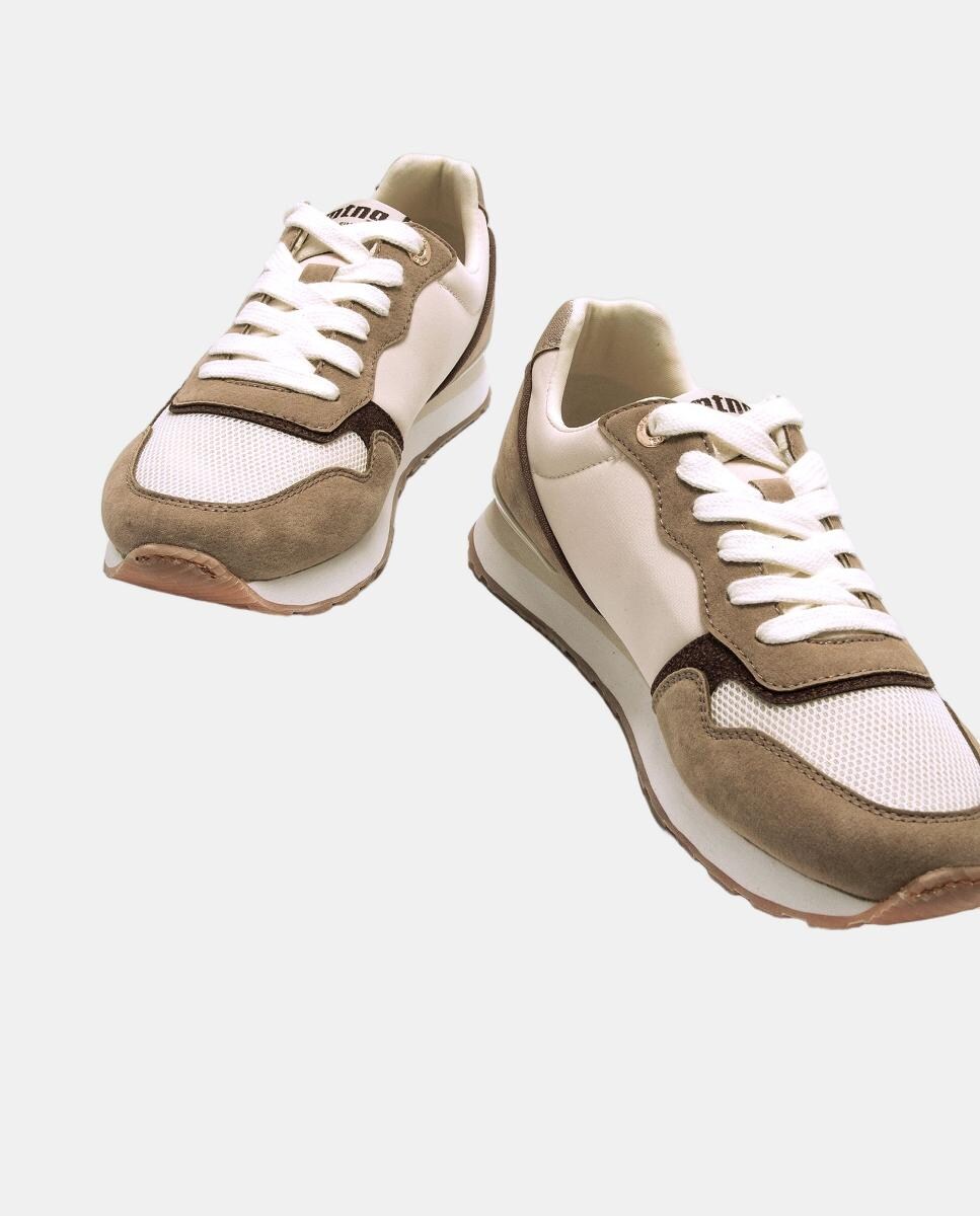 Sapatilhas Baixas Tipo Running com Diferentes Texturas Castanho-pedra-4