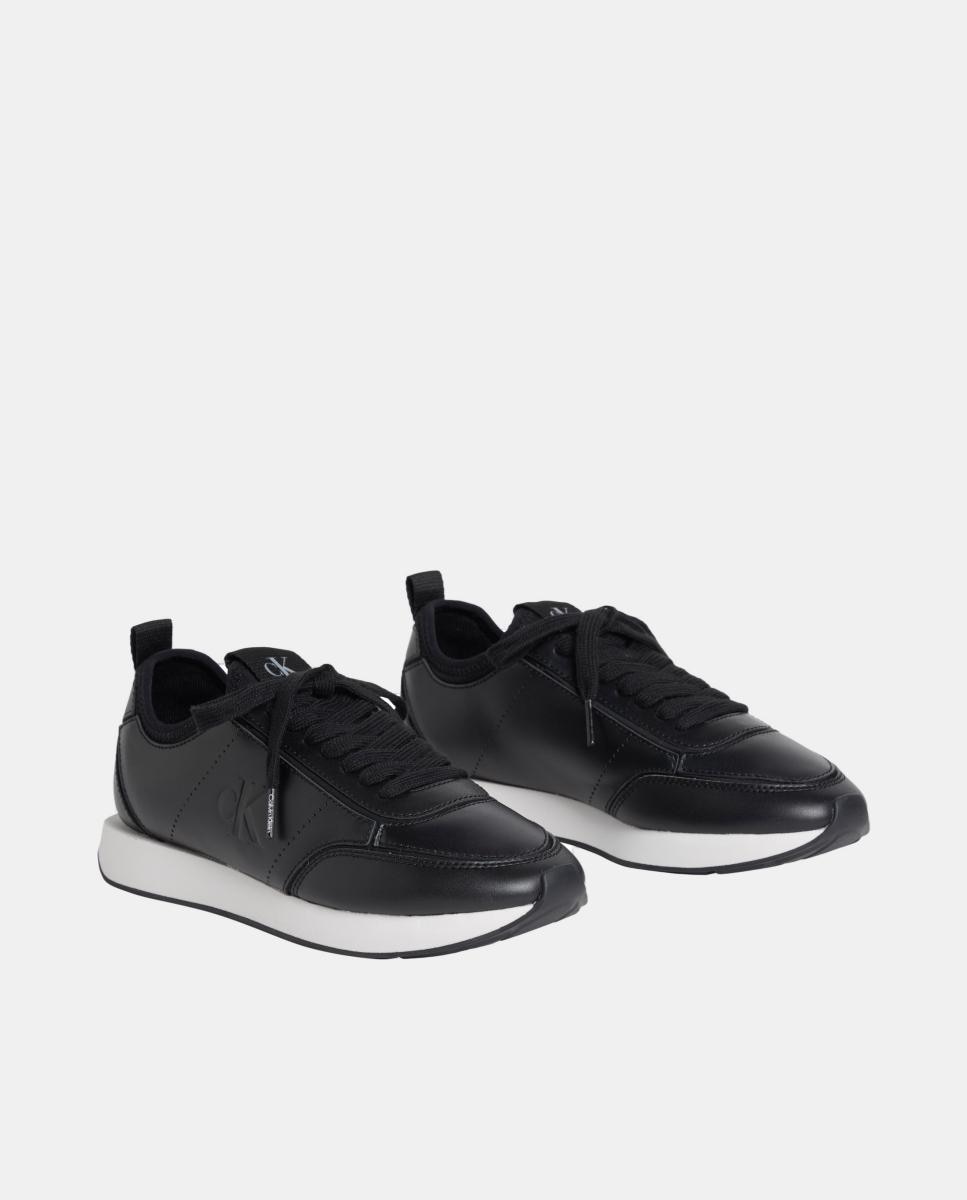 Sapatilhas Tipo Runner em Pele Preto-2