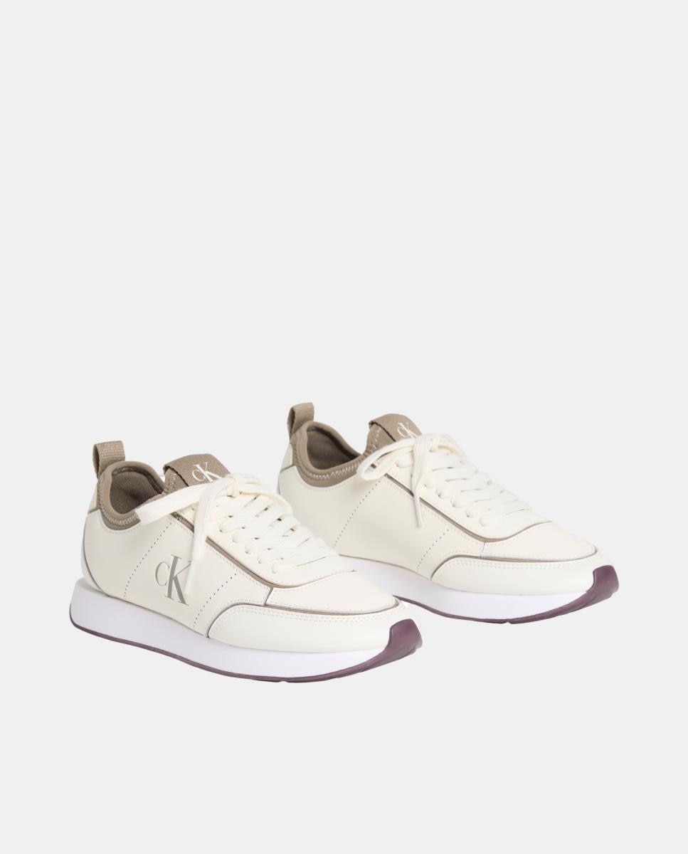 Sapatilhas Tipo Runner em Pele Branco Osso-2