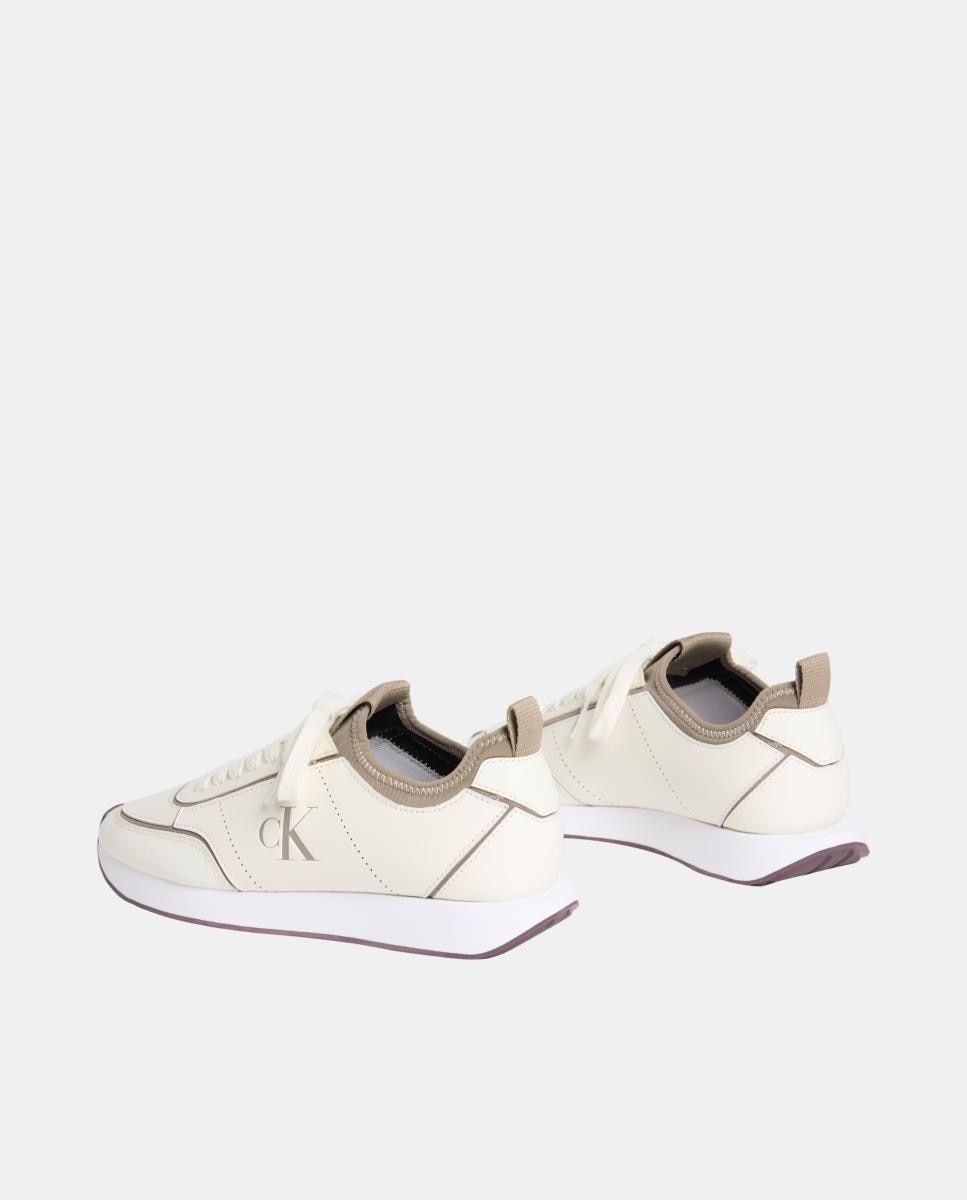 Sapatilhas Tipo Runner em Pele Branco Osso-4