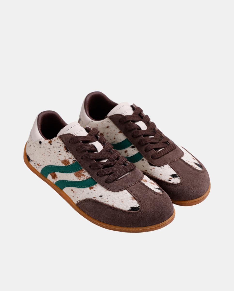 Sapatilhas em Pele com Animal Print Natural-2