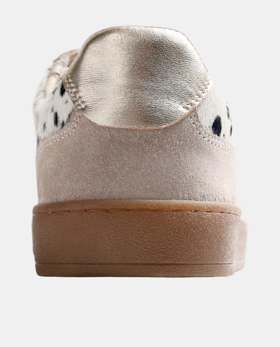 Sapatilhas em Pele com Animal Print Bege-3