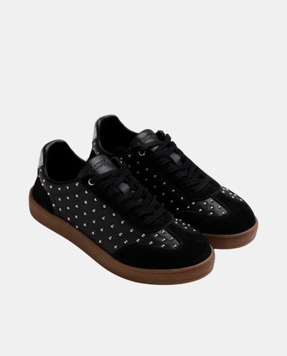 Sapatilhas em Pele com Tachas - Preto Preto-2