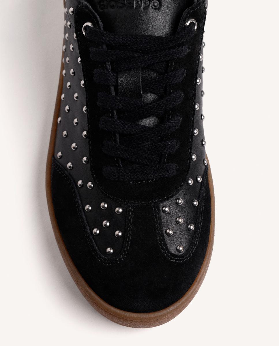 Sapatilhas em Pele com Tachas - Preto Preto-3