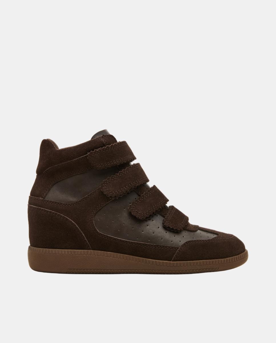 Imagen 0 de Zapatilla basket mustang mujer de ante con cuña y cierre velcro Marrón oscuro