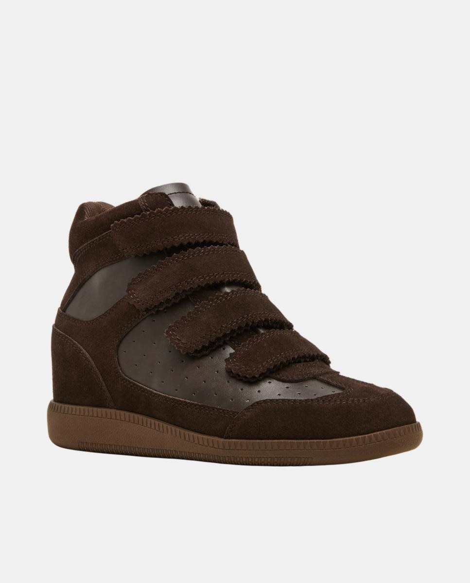 Zapatilla basket mustang mujer de ante con cuña y cierre velcro - Steve Madden - Marrón oscuro Marrón oscuro-2
