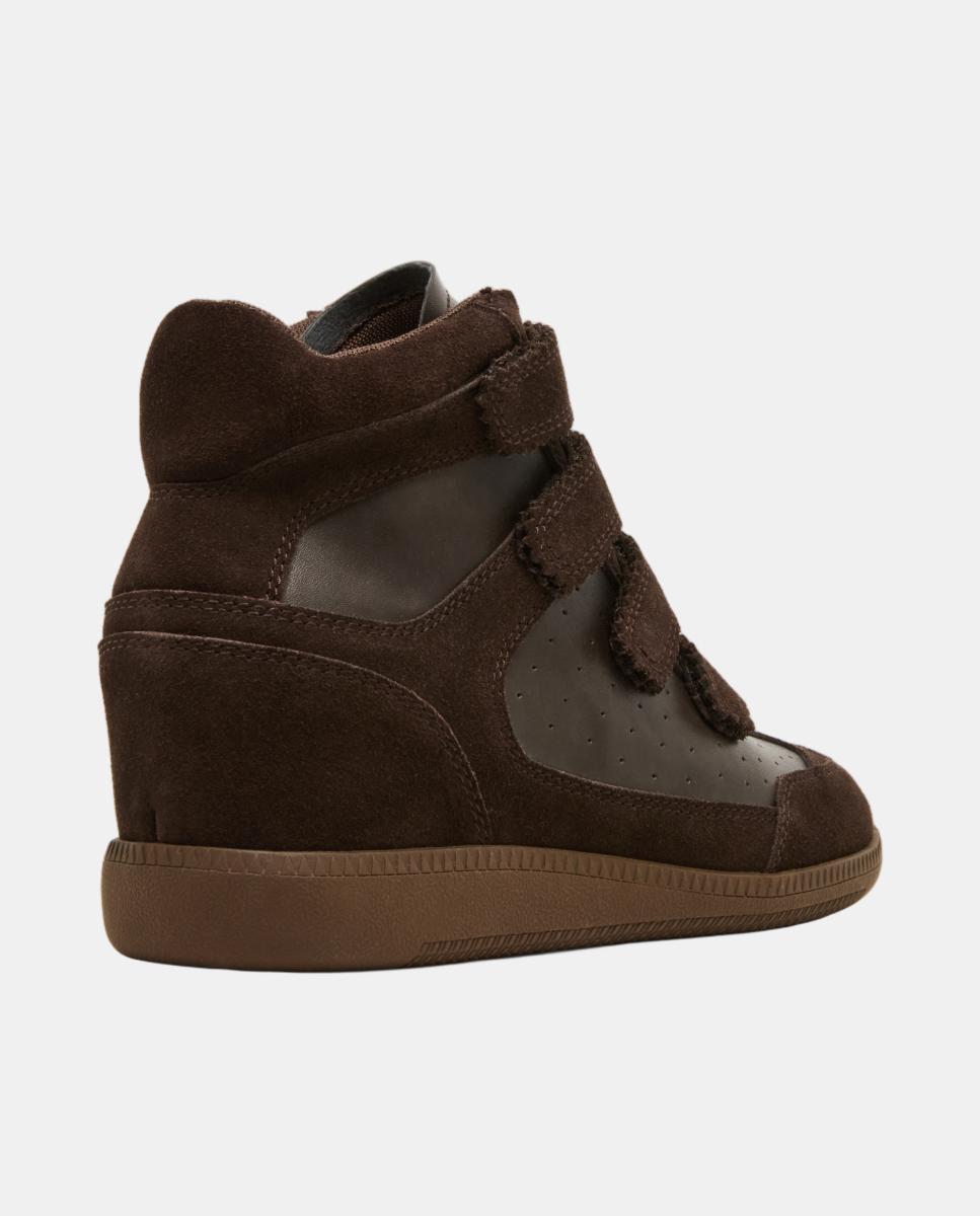 Zapatilla basket mustang mujer de ante con cuña y cierre velcro - Steve Madden - Marrón oscuro Marrón oscuro-4