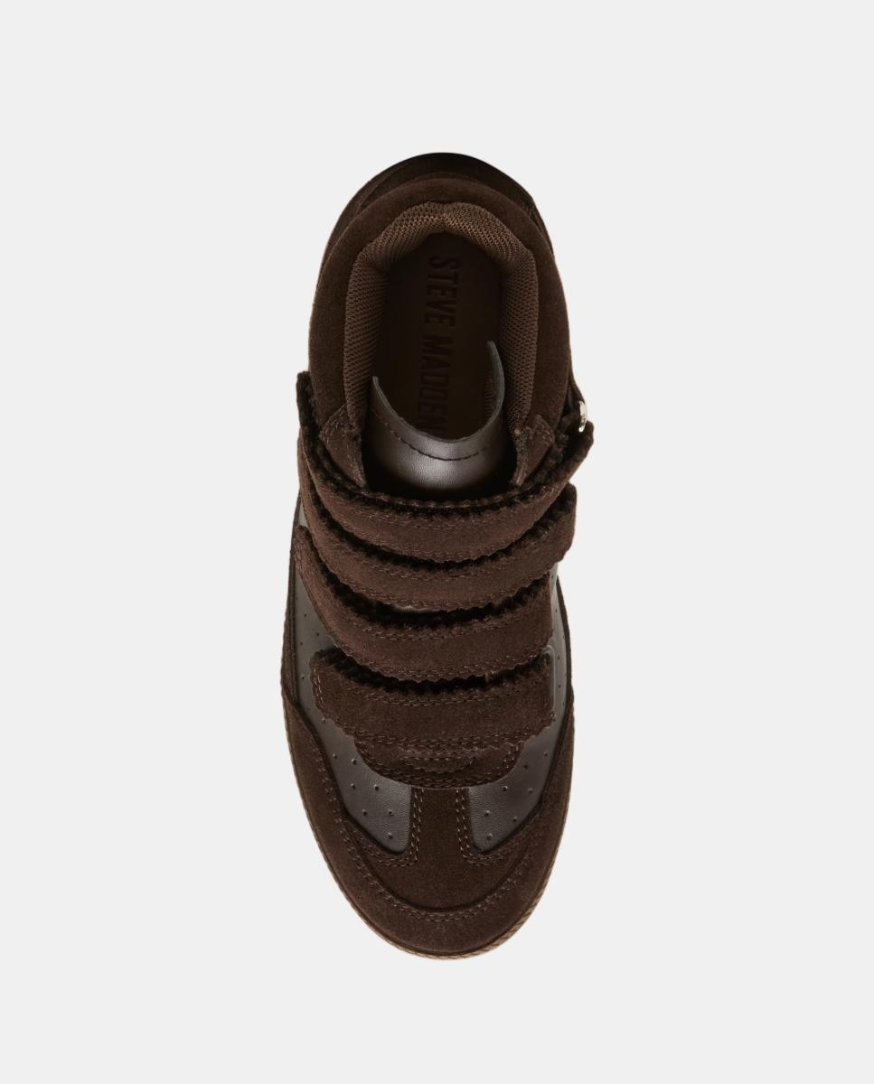 Zapatilla basket mustang mujer de ante con cuña y cierre velcro - Steve Madden - Marrón oscuro Marrón oscuro-6