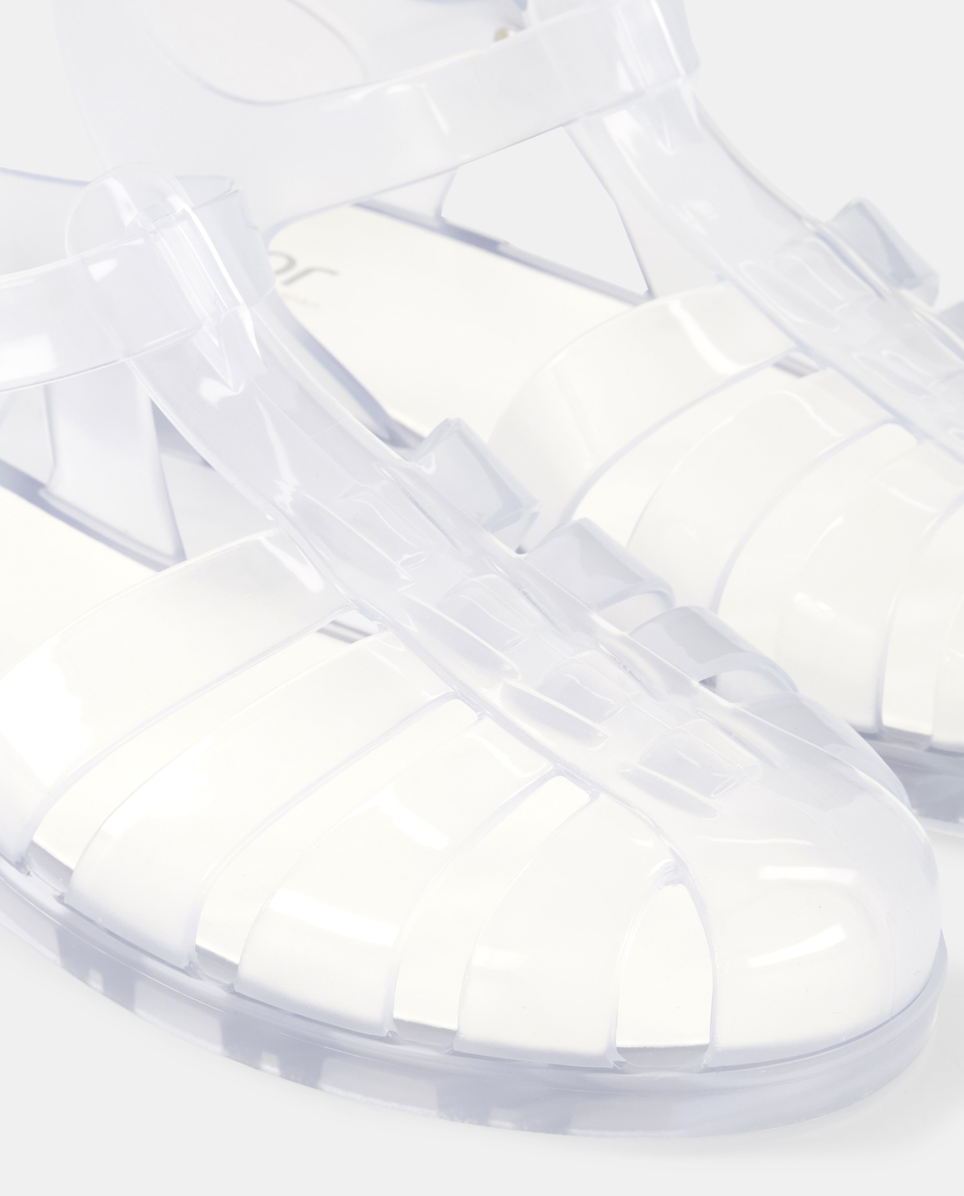 Sandálias Transparentes com Acabamento de Brilho e Fecho de Fivela Branco-5