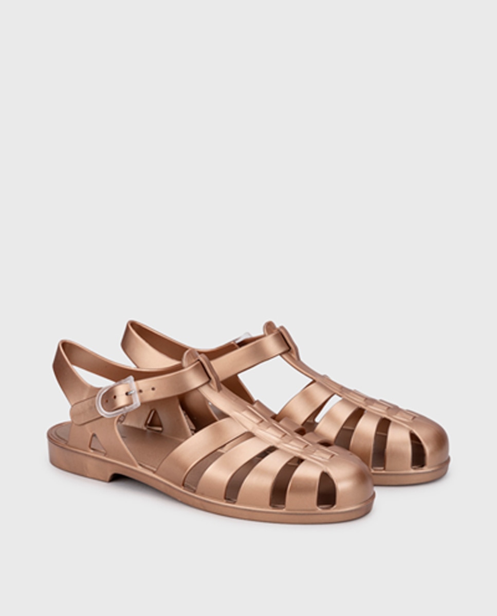 Sandálias de Estilo Retro com Acabamento Mate Metalizado e Fecho de Fivela Bronze-2
