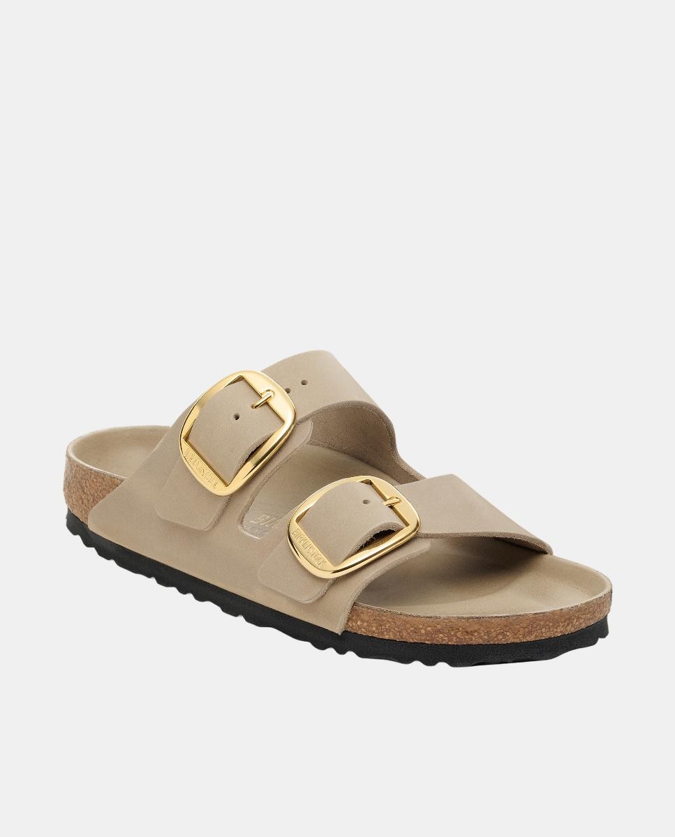 Sandálias em Pele com Fivela Grande Castanho caramelo-2