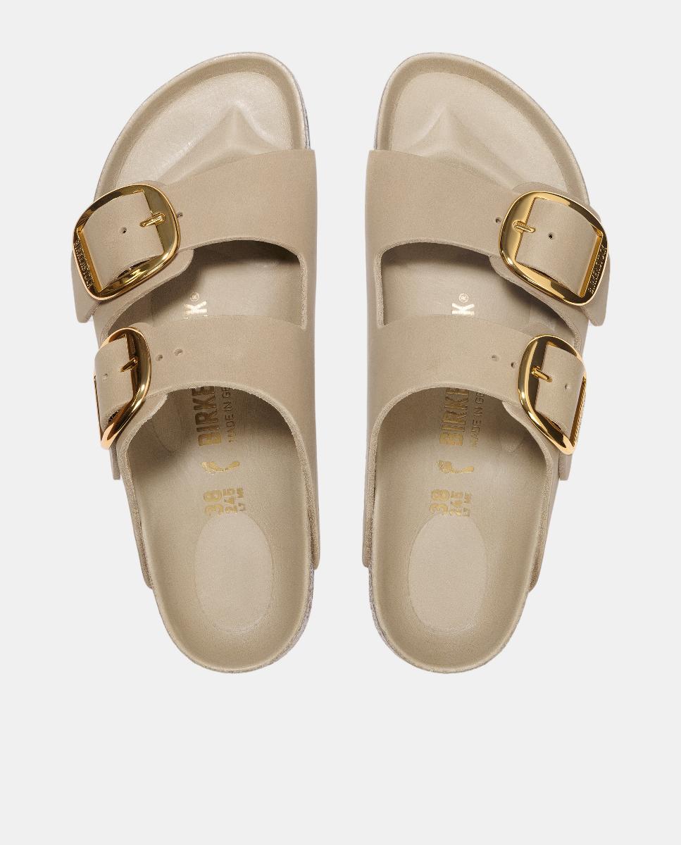 Sandálias em Pele com Fivela Grande Castanho caramelo-3