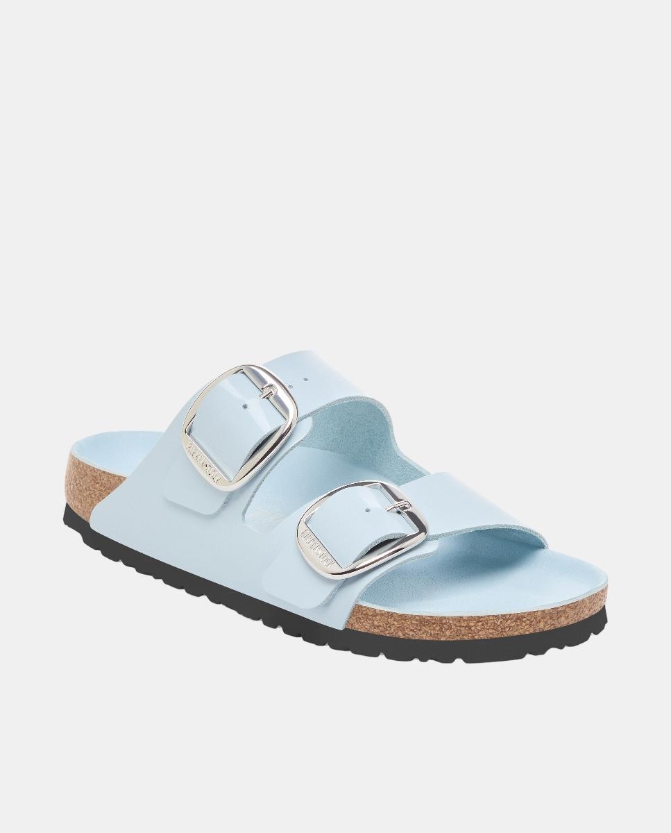 Sandálias com Fivela Grande em Couro Natural Envernizado Azul-claro-2