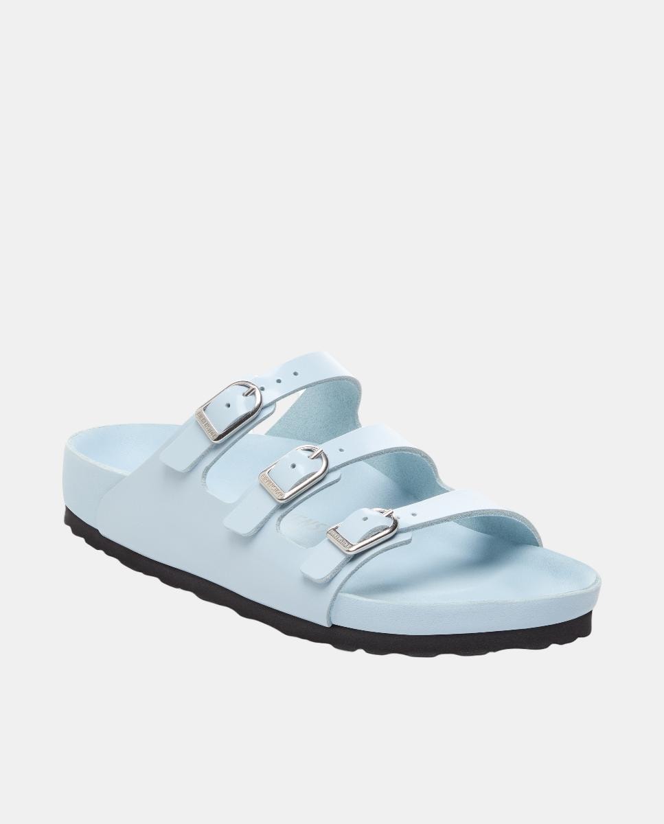 Sandálias de Três Tiras em Couro Natural Envernizado Azul-claro-2
